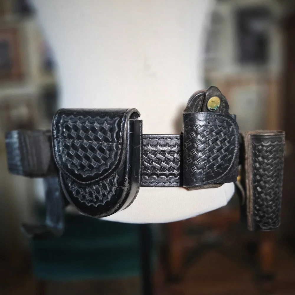Safariland Police Duty Belt 32 Vintage 90s Basketweave‎ Leather Tex Shoemaker